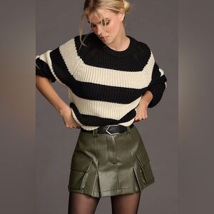 Anthropologie Avec Les Filles Green Faux Leather Pleated Skort Womens 6